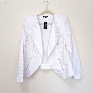 Lane Bryant Eyelet White Jacket Blazer Women's Size 16 Open Front NEW WITH TAGS